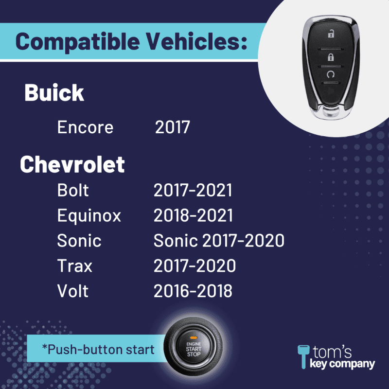 buick encore chevrolet bolt equinox sonic spark trax and volt 4 button smart key with remote start gmchevsk rs 4b hyq4aa tom s key company 4 31484135702781