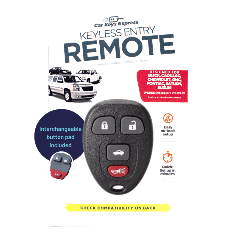 keyless entry remote for select buick cadillac chevrolet gmc pontiac saturn and suzuki vehicles 4 button remote fob gmrm mz0re kit tom s key company 1 30083075735805