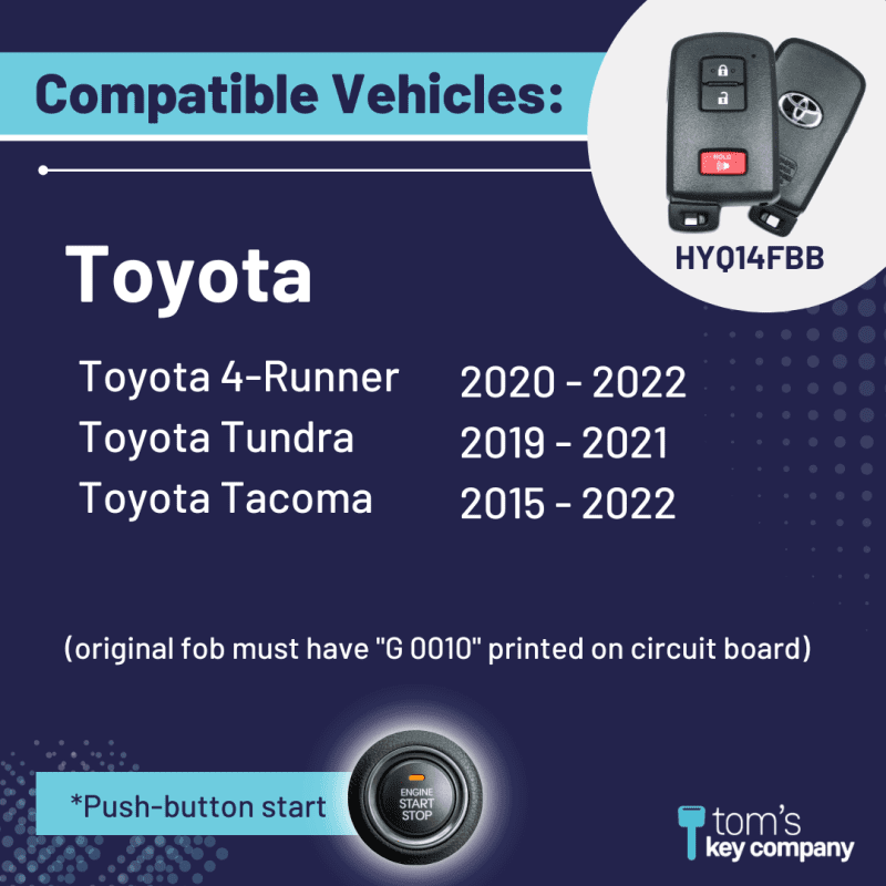 toyota tacoma tundra and 4runner 3b oem smart proximity key push button start keyless remote fob with emergency key hyq14fbb 3b g0010 fob logo tom s key company 2 31232733511933